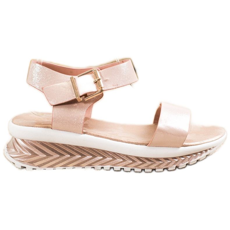 Groto Gogo Sandálias na plataforma com brilho bege dourado