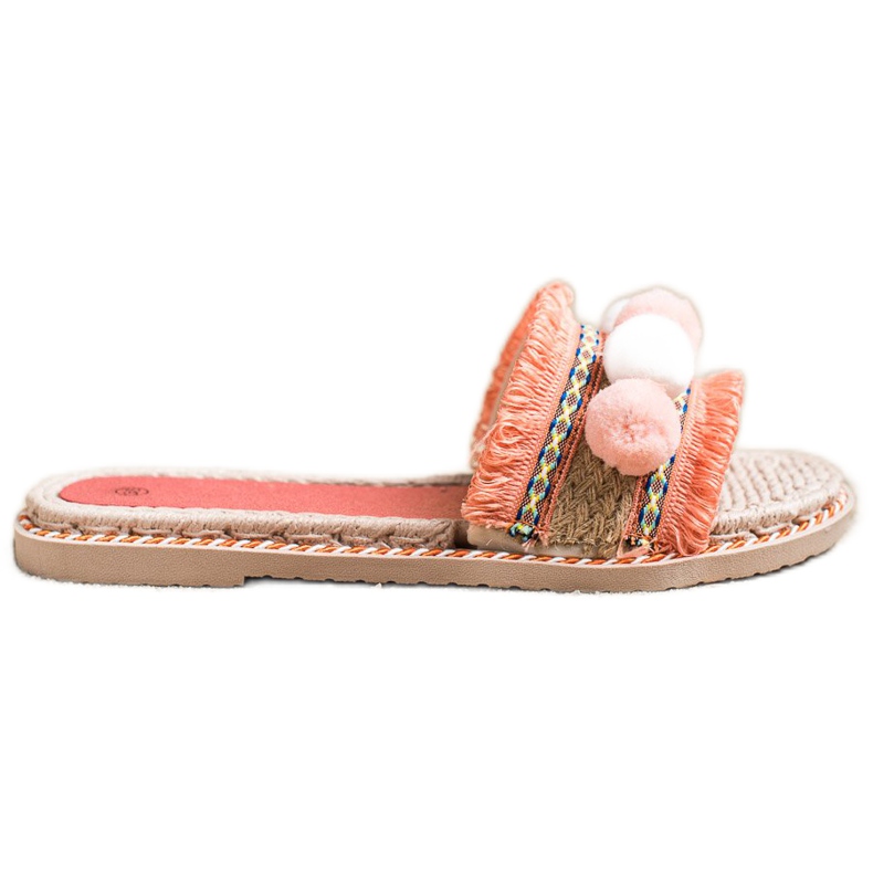 SHELOVET chinelos com pompons laranja