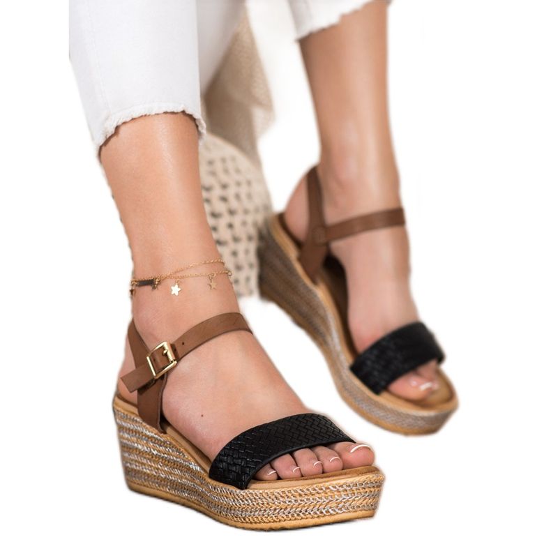 Bona Sandálias de cunha elegantes castanho preto