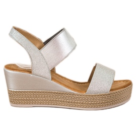 Camo Sandálias de cunha elegantes com glitter prata cinza