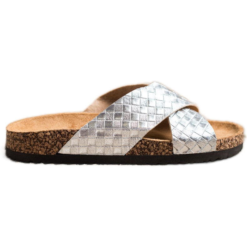 Bona Chinelos confortáveis ​​de couro ecológico prata