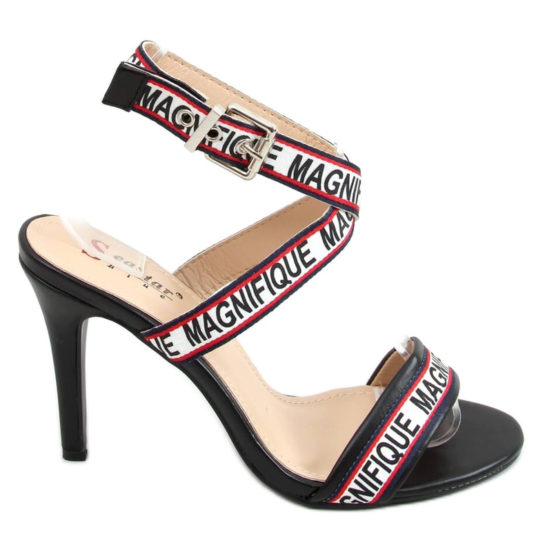 Sandálias pretas em salto alto LL-170P Preto branco