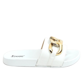 Chinelos brancos CK203 brancos com corrente