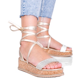 Sandálias douradas amarradas com zircões Ves dourado