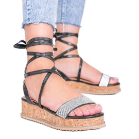 Sandálias pretas amarradas com zircões Ves preto