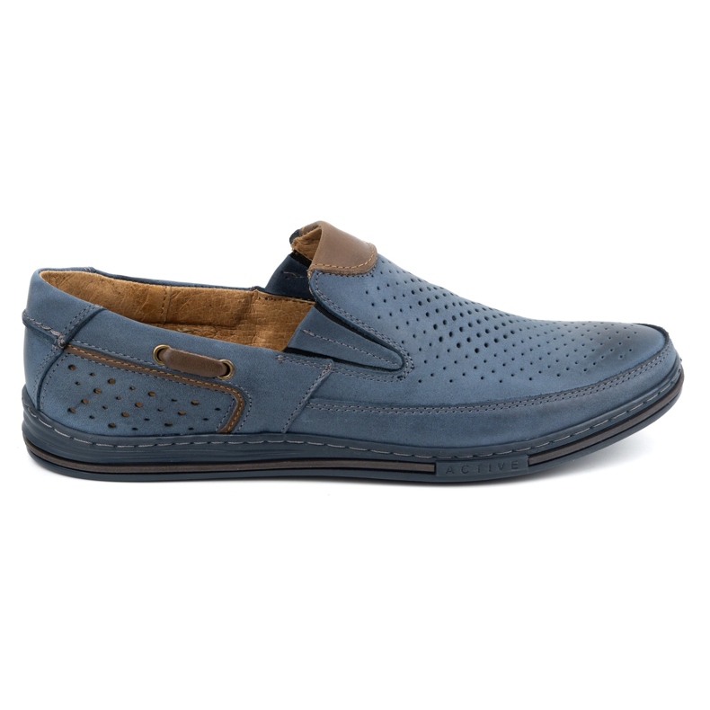 Polbut Sapatos de couro masculino 09 para o verão azul marinho com marrom