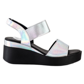 Coura Sandálias Shiny Wedge prata