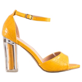 Renda Sandálias com salto transparente amarelo