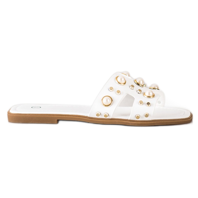 SHELOVET Chinelos elegantes com strass branco