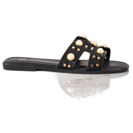 SHELOVET Chinelos elegantes com strass preto