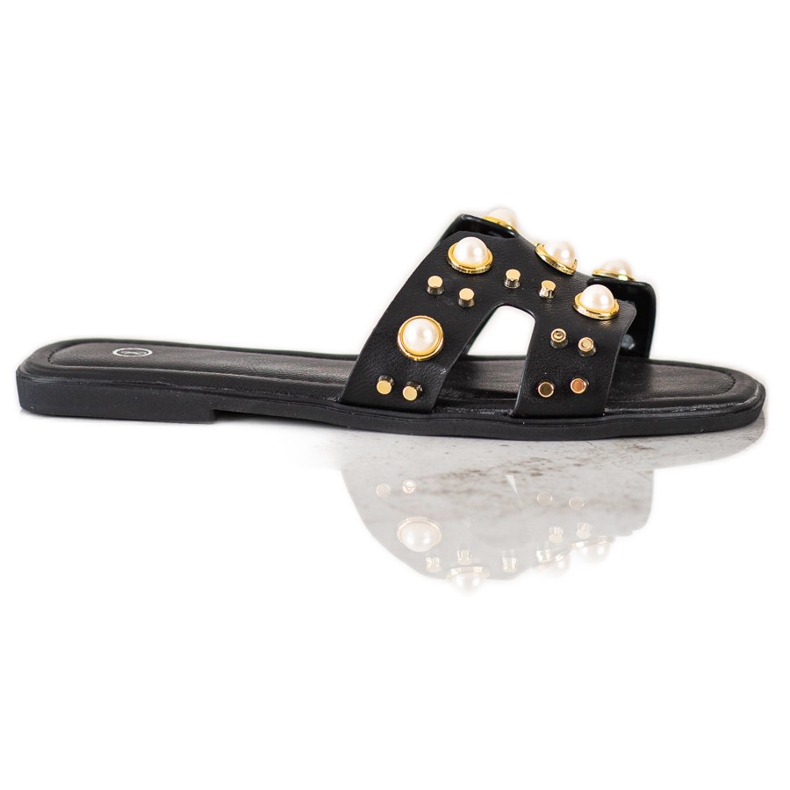 SHELOVET Chinelos elegantes com strass preto