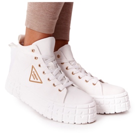 Tênis alto feminino em plataforma branca de Manhattan branco