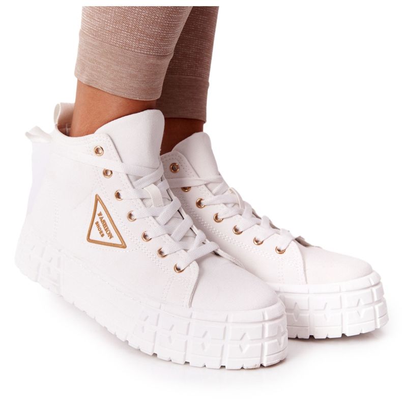 Tênis alto feminino em plataforma branca de Manhattan branco