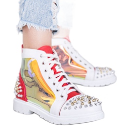 Botas brancas e vermelhas transparentes com tachas Lea branco vermelho
