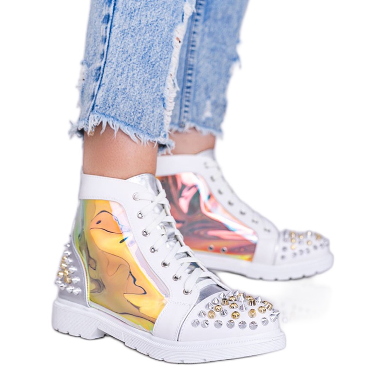 Botas brancas e prateadas transparentes com tachas Lea branco prata