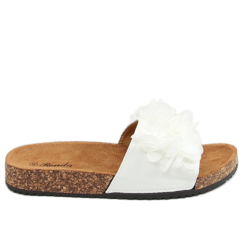 Chinelos de cortiça branca com flores 620-73 Branco
