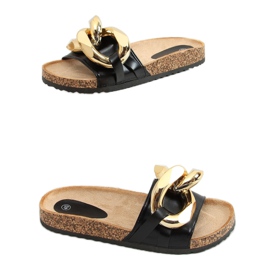 Chinelos pretos com corrente grossa preta CK201 preto