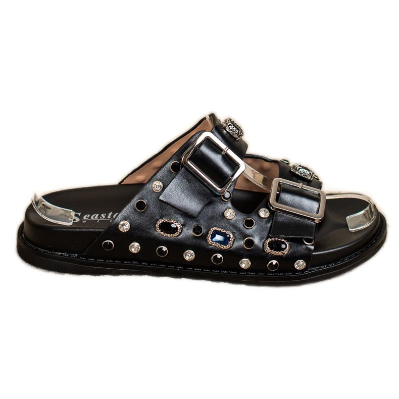 Seastar Chinelos elegantes com cristais preto Seastar Chinelos elegantes com cristais preto