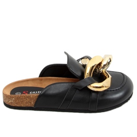 Chinelos pretos T397 pretos com uma corrente grossa