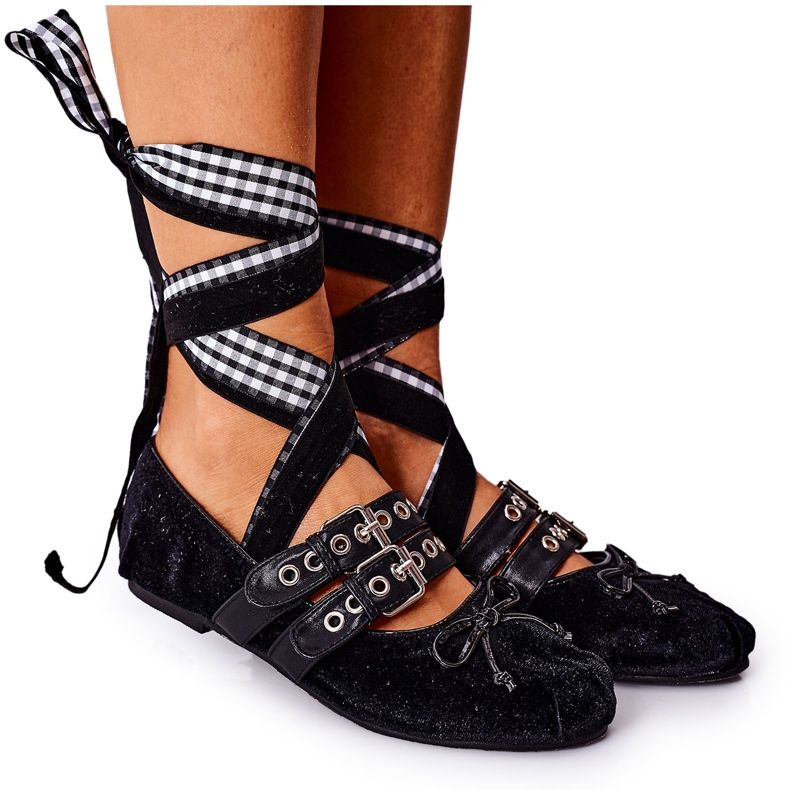 Tied Velour Lu Boo Black Ballerinas preto
