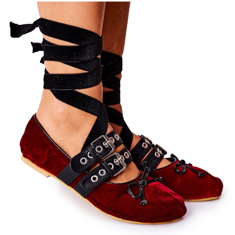Tied Velour Ballerinas Lu Boo Burgundy vermelho