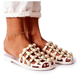 Chinelos de borracha com pérolas Lu Boo Beige bege