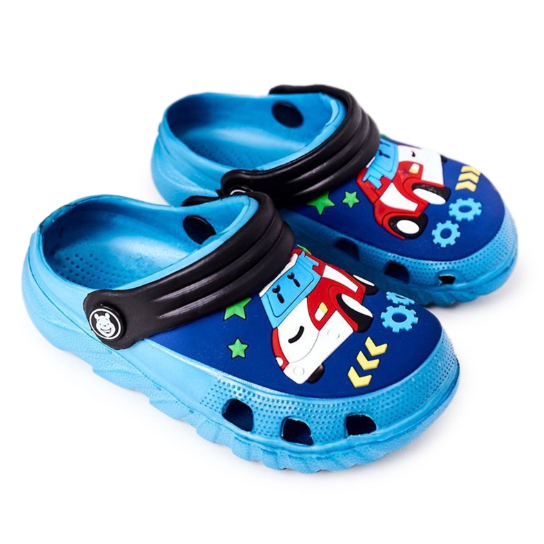 Chinelos de espuma infantil Crocs Blue Black Oscar preto azul