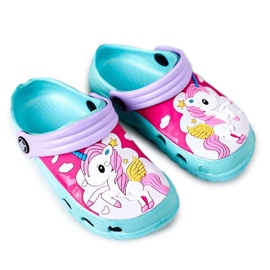 Chinelos de espuma infantil Crocs Green Violet Oscar roxo verde