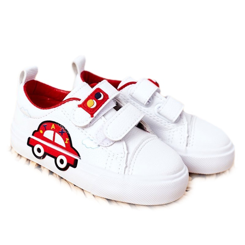 Apawwa Tênis infantil com velcro branco e vermelho táxi