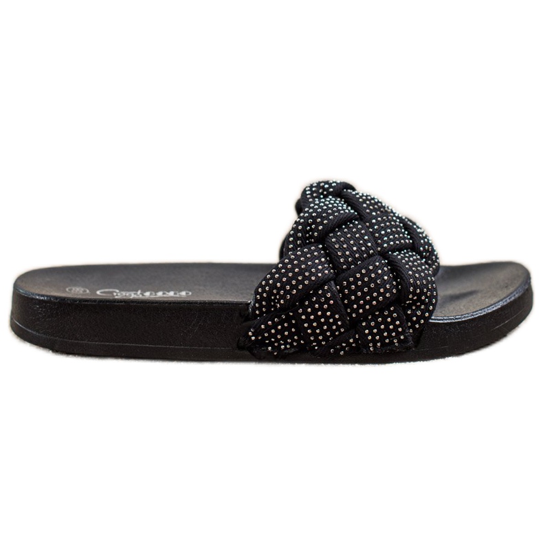 Groto Gogo Chinelos têxteis com cristais preto