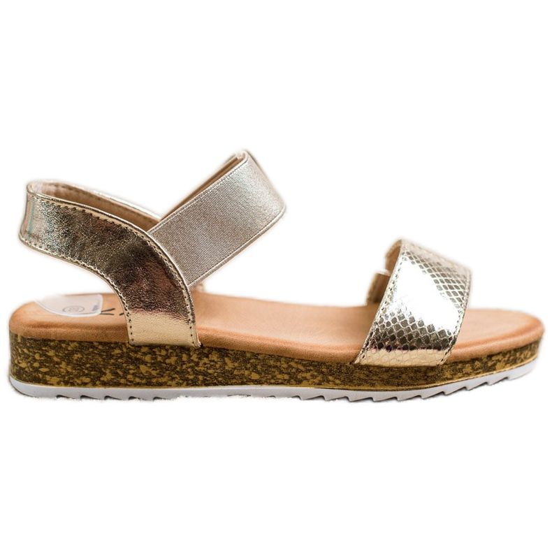 Kayla Sandálias de couro ecológicas brilhantes dourado