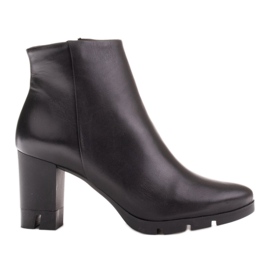 Marco Shoes Botas arrojadas de couro natural de grão com salto grosso preto