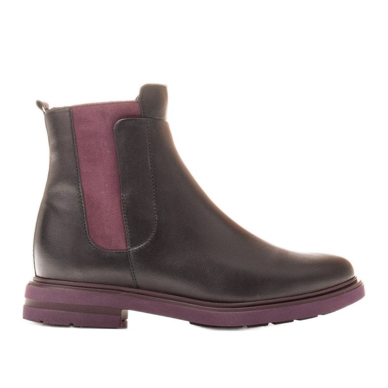 Marco Shoes Botins leves com fundo plano de couro granulado preto com reforço roxo