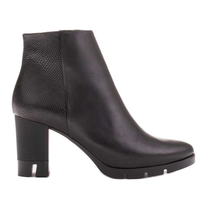 Marco Shoes Botas arrojadas de couro natural de grão com salto grosso preto