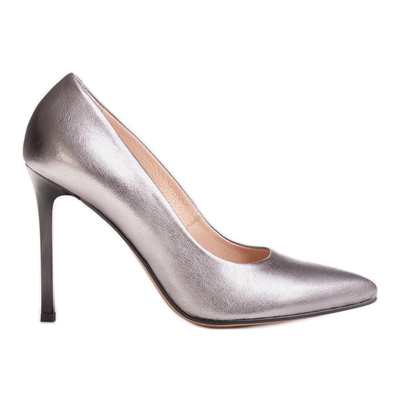 Marco Shoes Sapatilhas de couro natural Marco com salto prata cinza