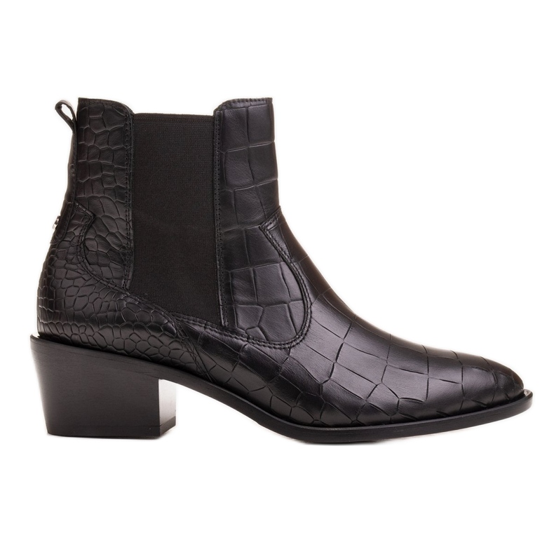 Marco Shoes Botas femininas de estilo caubói com tema de pele de cobra preto