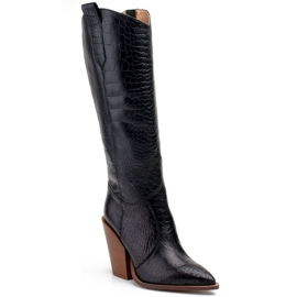 Marco Shoes Botas pretas femininas Marco 1373K botas de cowboy com pele de réptil preto