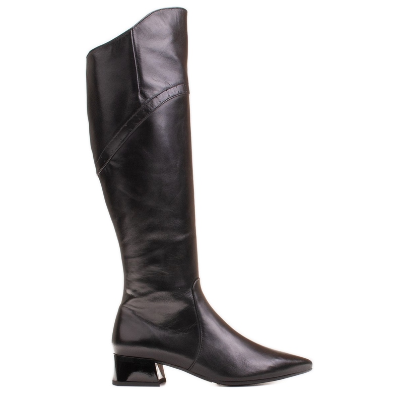 Marco Shoes Botas de couro preto com borda ondulada