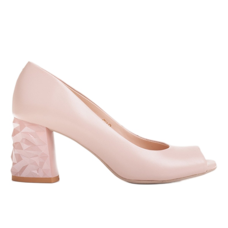 Marco Shoes Sapatos de couro bege com salto 3D rosa