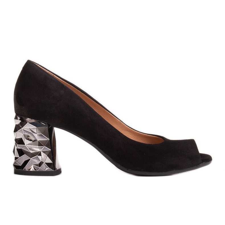 Marco Shoes Sapatilhas de camurça preta com salto 3D metálico preto