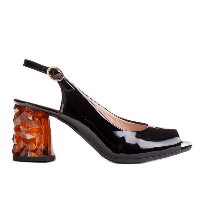 Marco Shoes Sandálias pretas laqueadas com salto âmbar 3D preto