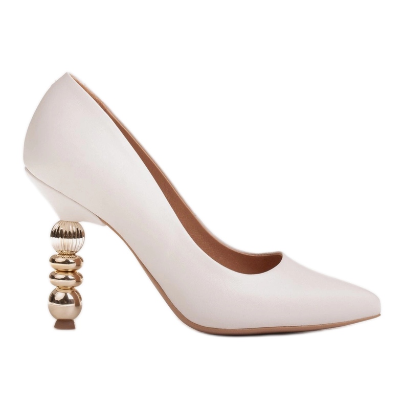 Marco Shoes Salto de couro branco com pedras