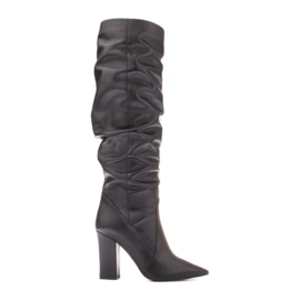 Marco Shoes Botas altas pretas com babados feitas de couro macio preto