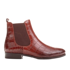 Marco Shoes Botins rasos de couro com borracha elástica na parte superior castanho