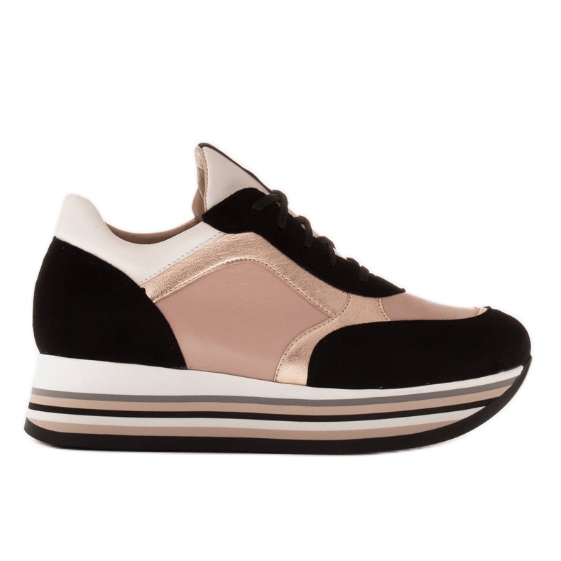Marco Shoes Tênis leve com sola grossa de couro natural preto rosa
