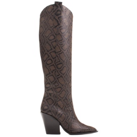 Marco Shoes Botas de cano altas femininas, botas de cowboy de couro genuíno marrom