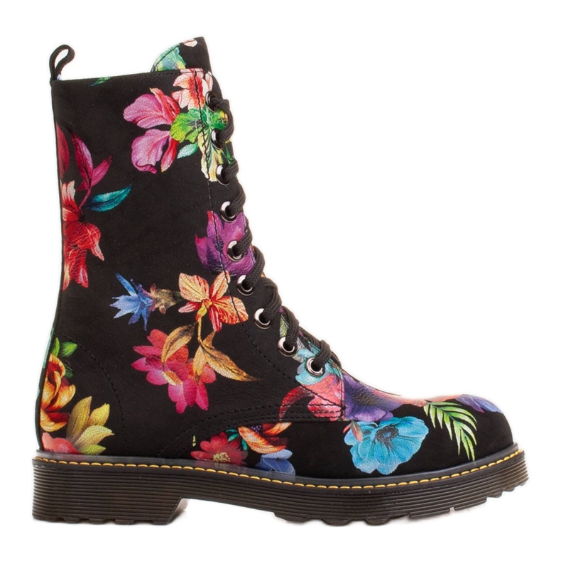 Marco Shoes Botas de cano alto, botas de couro nobuck com estampa floral preto multicolorido