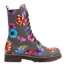 Marco Shoes Botas de cano alto, botas de couro nobuck com estampa floral cinza