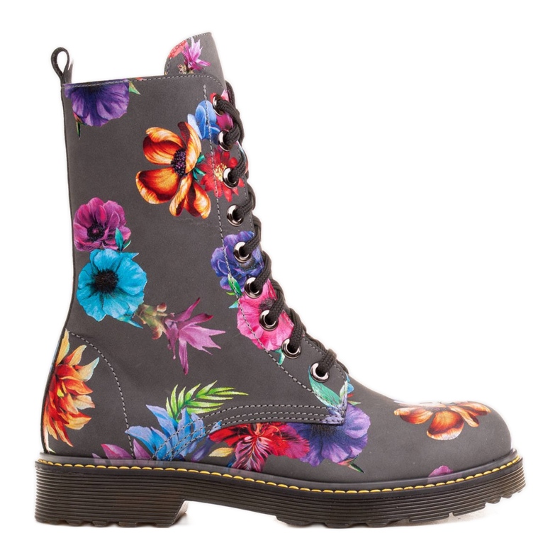 Marco Shoes Botas de cano alto, botas de couro nobuck com estampa floral cinza