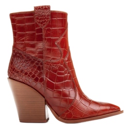 Marco Shoes Botas de cowboy femininas feitas de couro natural com relevo marrom